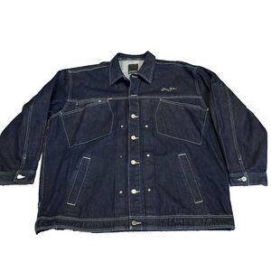 Vtg Y2K Sean John Mens Dark Wash Navy Blue Denim Jean Trucker Chore Jacket 3XLT